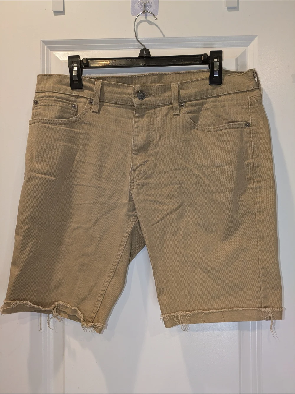 Levi’s 511 Slim Cutoff Shorts Men’s 32 Tan Khaki Raw Hem Denim Casual